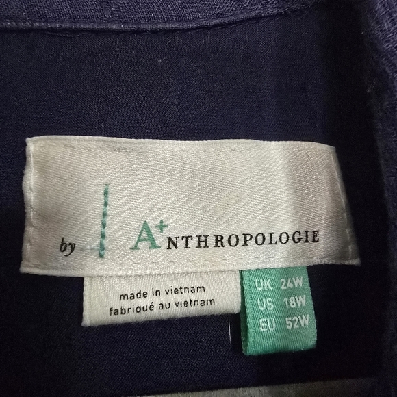 By Anthropologie Plus Size Finley Lace Up Linen Blend Shirt Dress in Blue breath - Picture 10 of 12